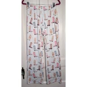 Paisley Box Cowboy Boot Print Pajama Pants Western Women's S (1134)